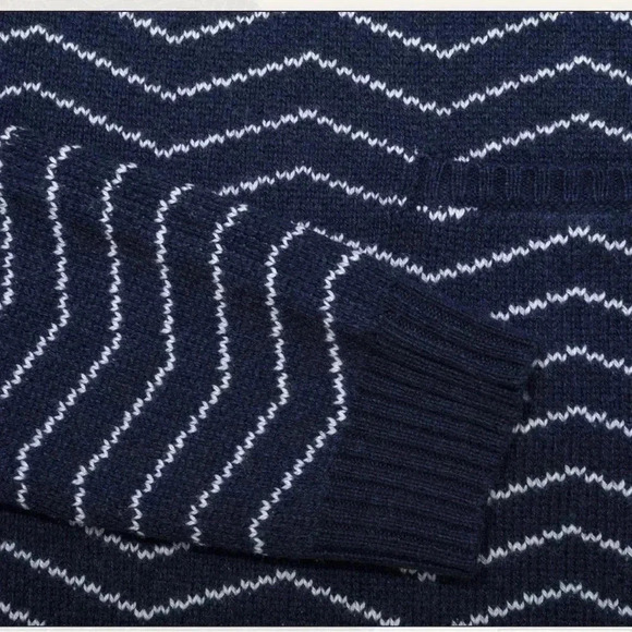 NWT Saturdays NYC Keith Zig Zag Sweater in Navy & White Size Small - Picture 3 of 13